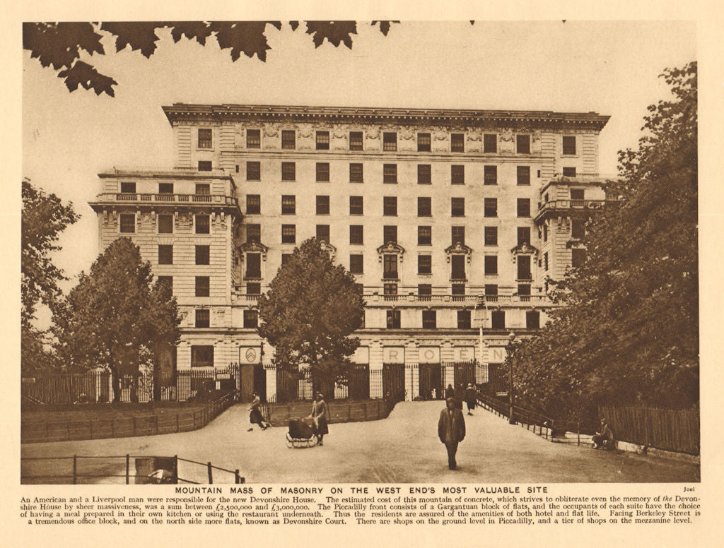 Devonshire House, Piccadilly. Citroen garage. Green Park 1926 old print